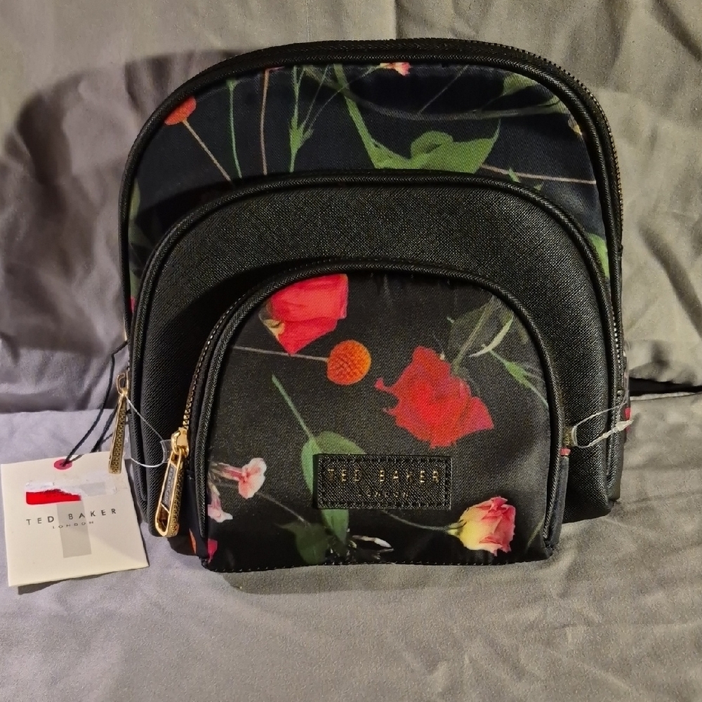 Ted Baker Black and Red Floral Backpack